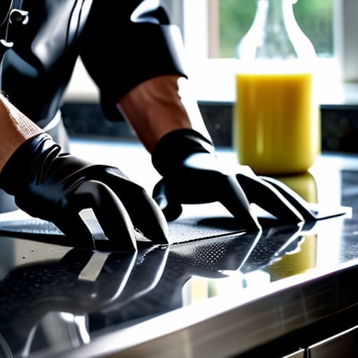 Cleaning and sanitizing kitchen surfaces and tools.